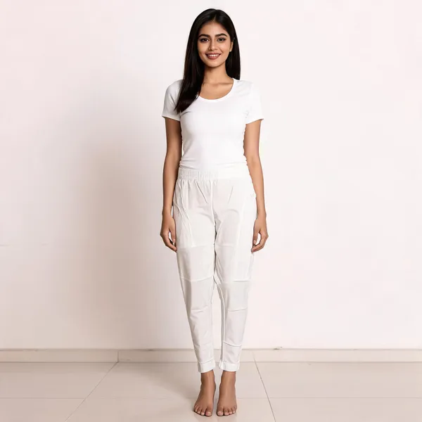 White_Cotton_Lycra_Straight_Kurti_Pant_For_Women