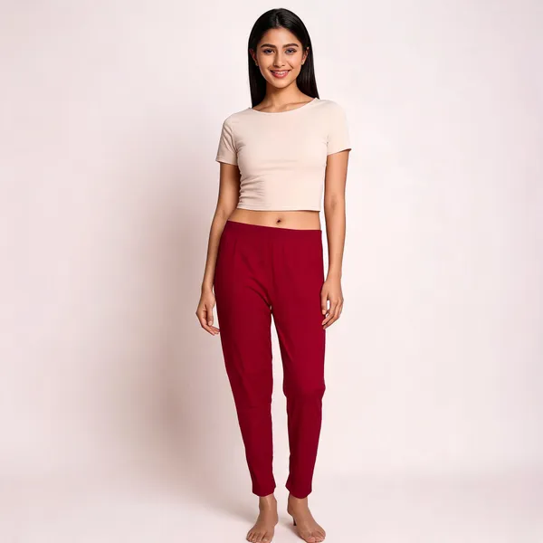 Maroon_Cotton_Lycra_Straight_Kurti_Pant_For_Women