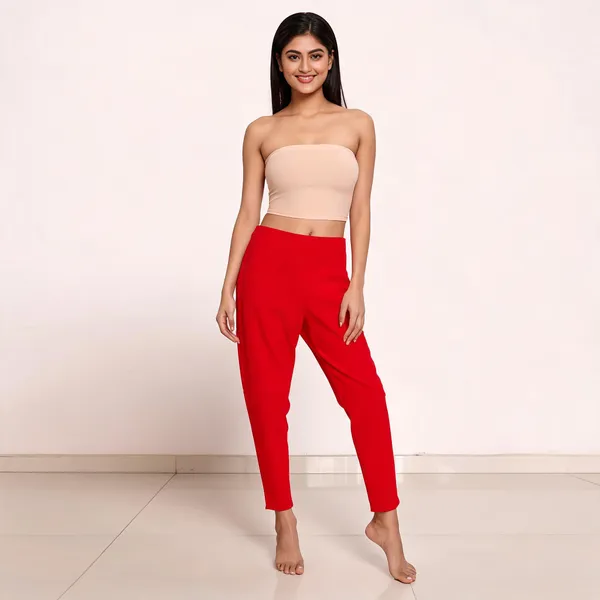 Red_Cotton_Lycra_Straight_Kurti_Pant_For_Women