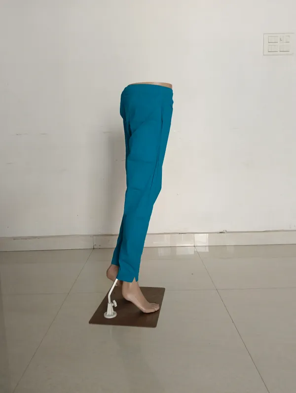 Turquoise_Cotton_Lycra_Straight_Kurti_Pant_For_Women