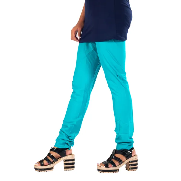 Turquoise_Cotton_Gathered_Chudidar_Pant_For_Women