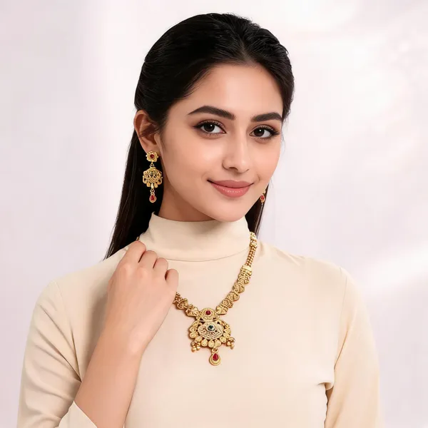 Gold_Brass_22K_Plated_Antique_Necklace_And_Earrings_Set_For_Women