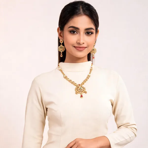 Gold_Brass_22K_Plated_Antique_Necklace_And_Earrings_Set_For_Women