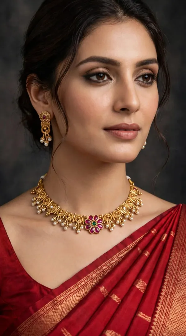 Gold_Brass_Floral_Traditional_Necklace_And_Earrings_Set_For_Women