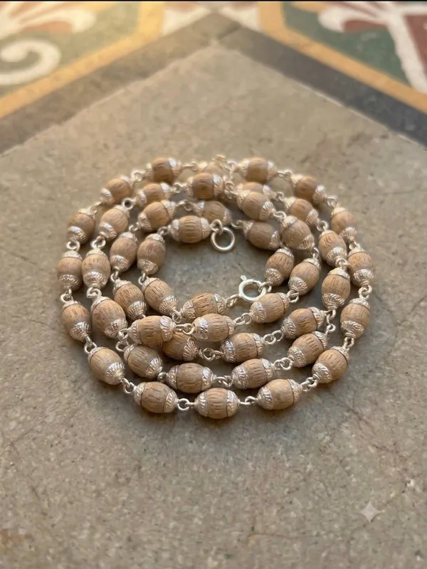Natural_Tulsi_Wood_Silver_Cap_54_Bead_Spiritual_Mala_-_Pack_of_2