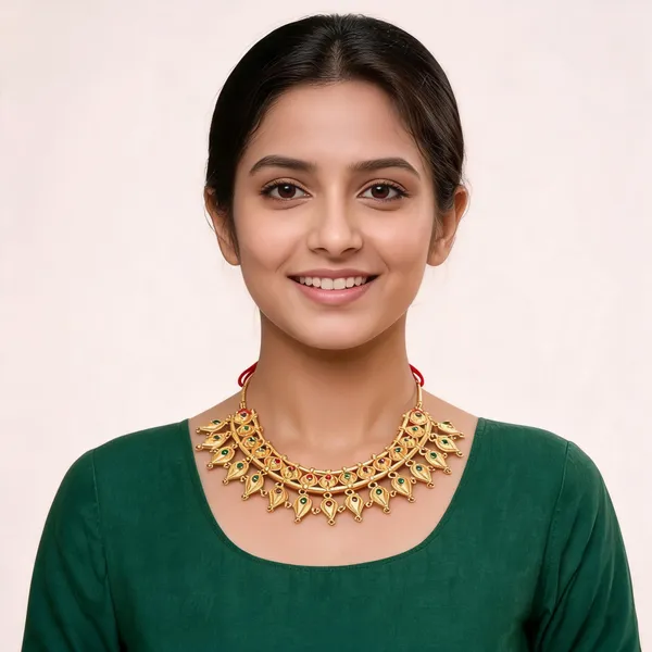 Gold_Brass_Ornate_Teardrop_Traditional_Necklace_For_Women