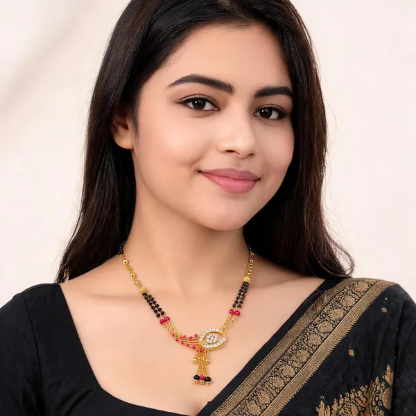 Multicolor_Brass_Black_Pink_Beaded_Mangalsutra_Necklace_For_Women