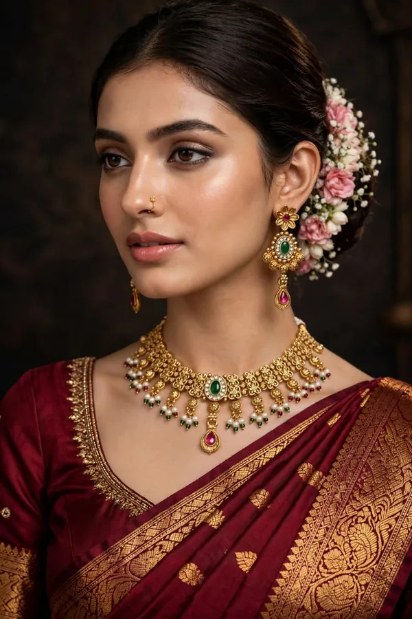 Gold_Brass_Floral_Traditional_Necklace_And_Earrings_Set_For_Women