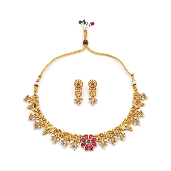 Gold_Brass_Floral_Traditional_Necklace_And_Earrings_Set_For_Women