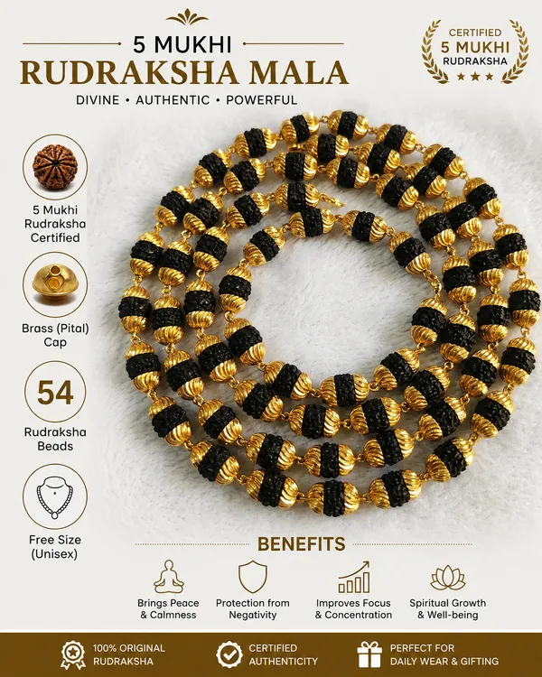 Black_Gold_Brass_5_Mukhi_Rudraksha_54_Bead_Mala_For_Unisex