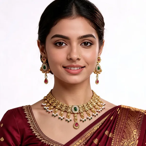 Gold_Brass_Floral_Traditional_Necklace_And_Earrings_Set_For_Women