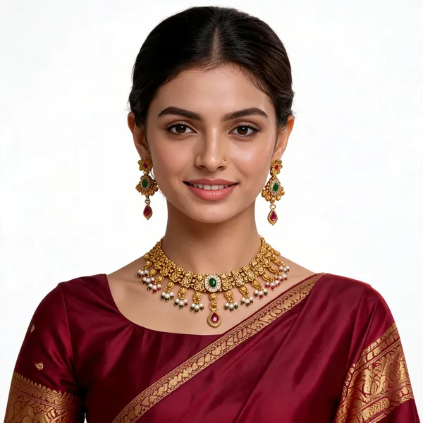 Gold_Brass_Floral_Traditional_Necklace_And_Earrings_Set_For_Women