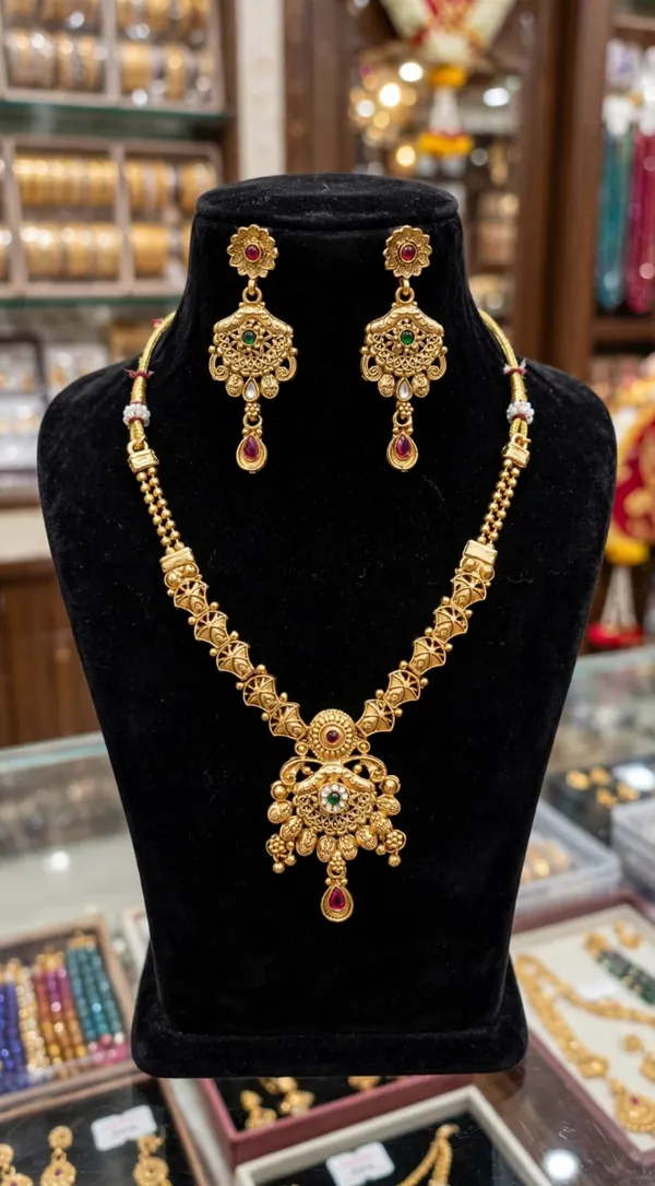 Gold_Brass_22K_Plated_Antique_Necklace_And_Earrings_Set_For_Women