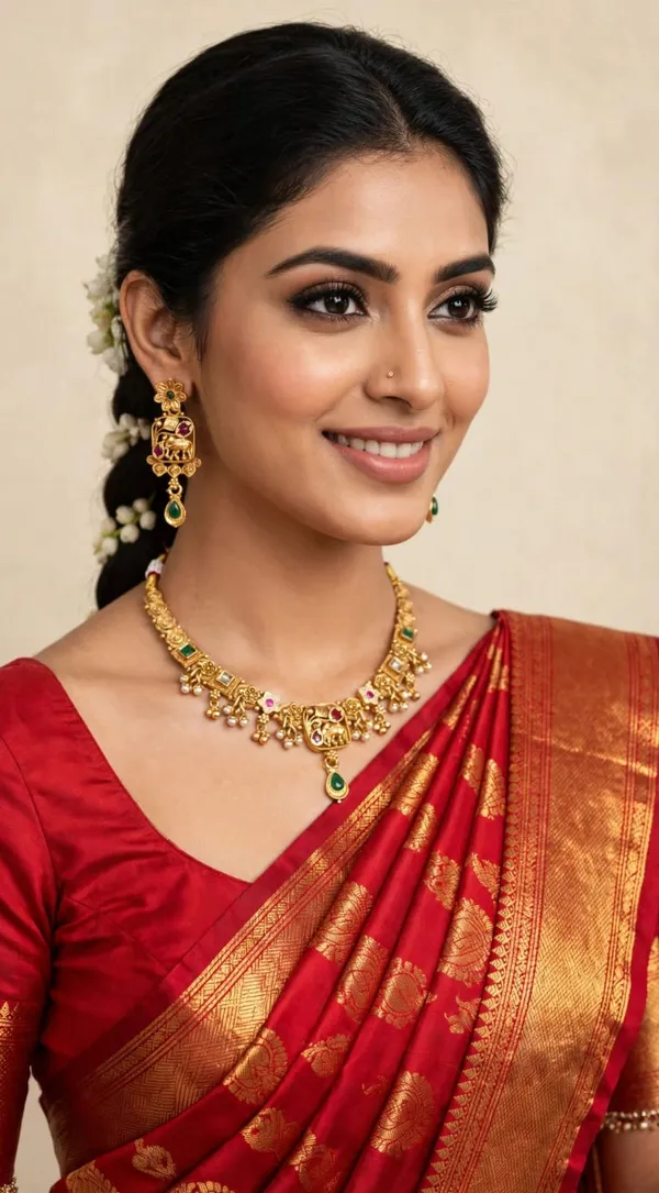 Gold_Brass_Temple_Elephant_Motif_Necklace_And_Earrings_Set_For_Women