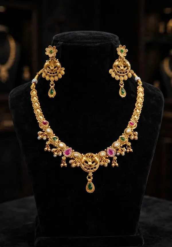 Gold_Brass_Temple_Peacock_Necklace_And_Earrings_Set_For_Women