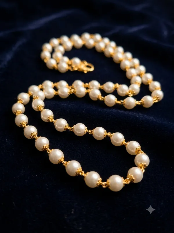 Cream_Pearl_Brass_Gold_Tone_Beaded_Necklace_For_Unisex