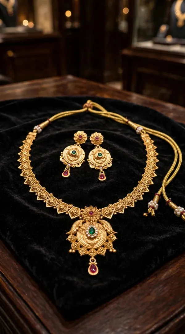 Gold_Brass_Traditional_Necklace_And_Earrings_Set_For_Women