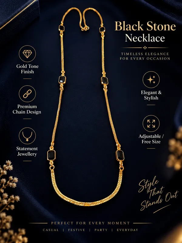 Gold_Black_Brass_Stone_Chain_Necklace_For_Women