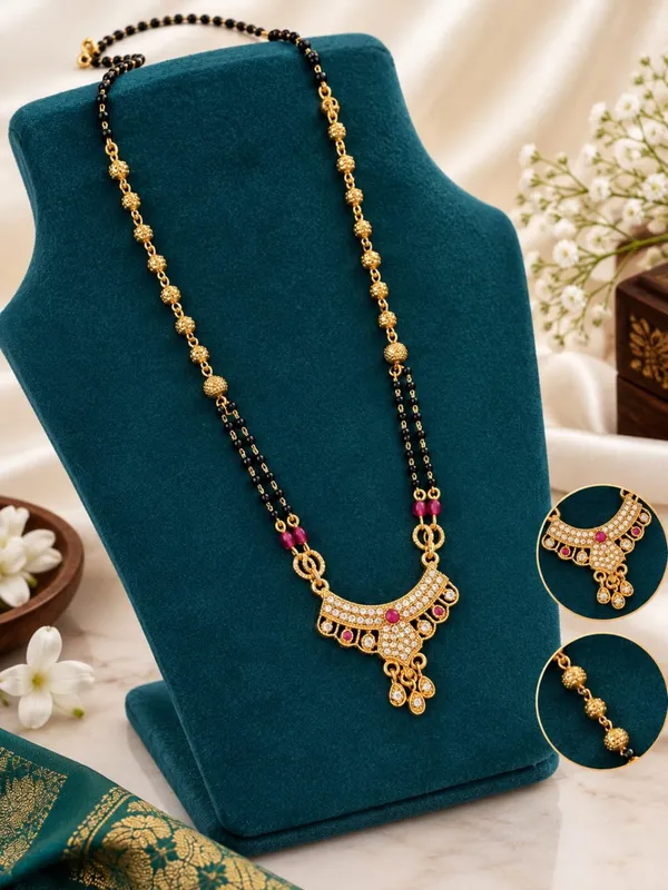 Gold_Black_Brass_Pink_Stone_Mangalsutra_Necklace_For_Women