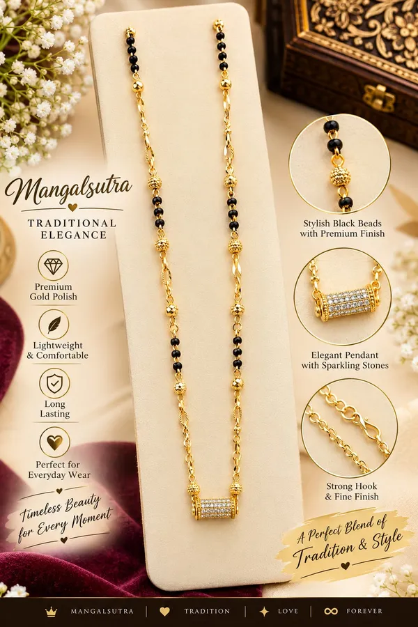 Gold_&_Black_Brass_Beaded_Cylindrical_Pendant_Mangalsutra_For_Women