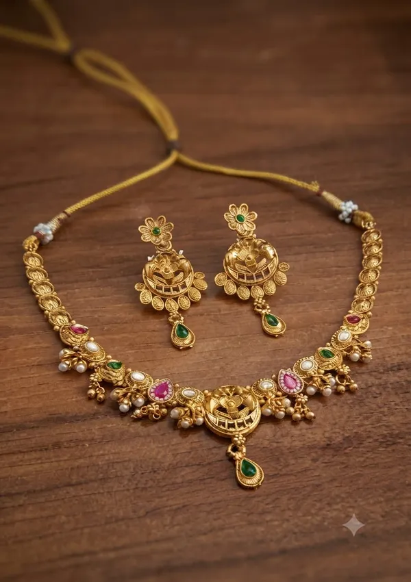 Gold_Brass_Temple_Peacock_Necklace_And_Earrings_Set_For_Women