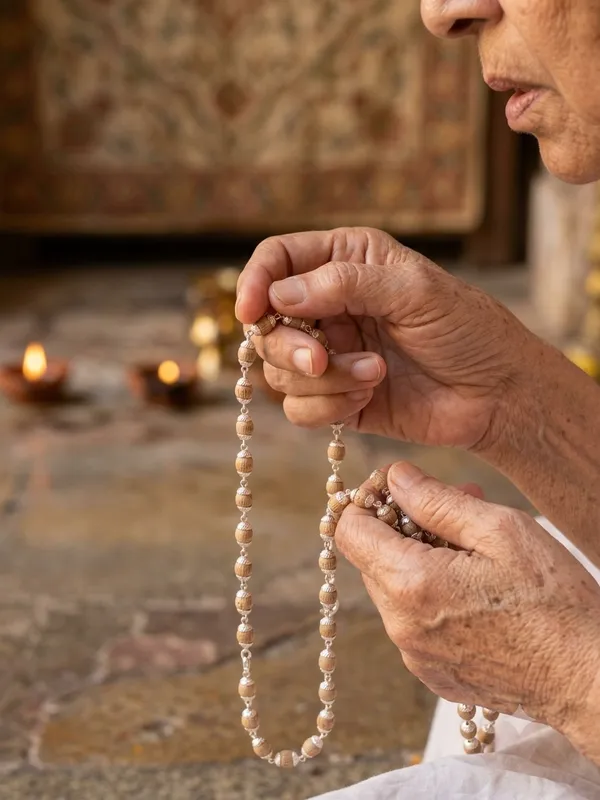 Natural_Tulsi_Wood_Silver_Cap_54_Bead_Spiritual_Mala_-_Pack_of_2