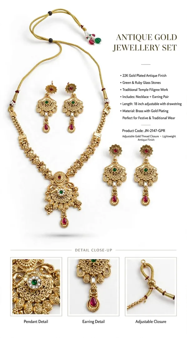 Gold_Brass_22K_Plated_Antique_Necklace_And_Earrings_Set_For_Women