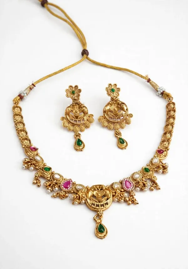 Gold_Brass_Temple_Peacock_Necklace_And_Earrings_Set_For_Women