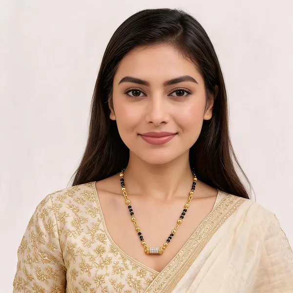 Gold_&_Black_Brass_Beaded_Cylindrical_Pendant_Mangalsutra_For_Women