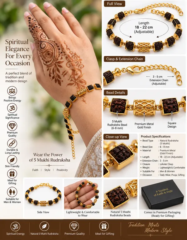Gold_Brass_5_Mukhi_Rudraksha_Adjustable_Bracelet_For_Unisex