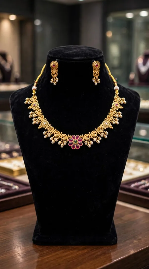 Gold_Brass_Floral_Traditional_Necklace_And_Earrings_Set_For_Women