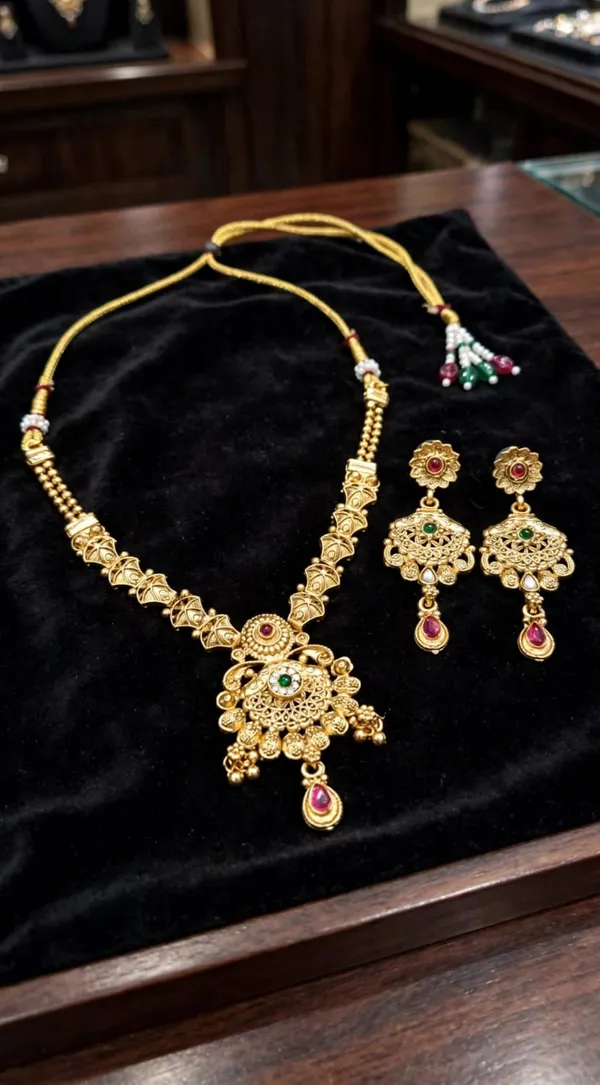 Gold_Brass_22K_Plated_Antique_Necklace_And_Earrings_Set_For_Women