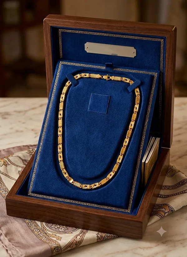 Gold_Plated_Brass_Textured_Geometric_Link_Chain_Necklace_For_Men