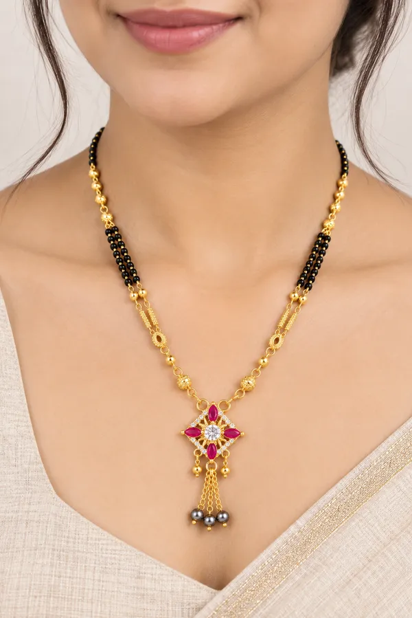 Gold_&_Black_Brass_Floral_Stone_Mangalsutra_Necklace_For_Women