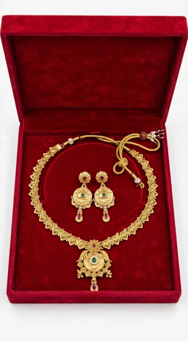 Gold_Brass_Traditional_Necklace_And_Earrings_Set_For_Women