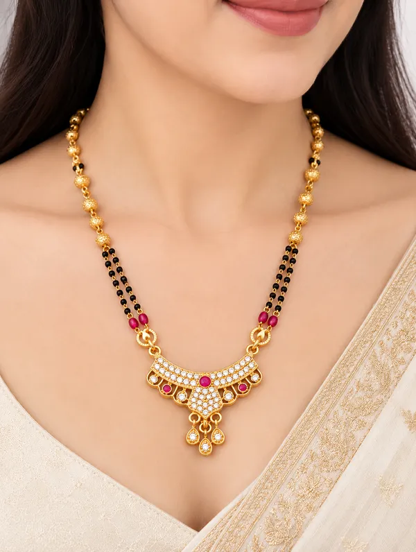 Gold_Black_Brass_Pink_Stone_Mangalsutra_Necklace_For_Women