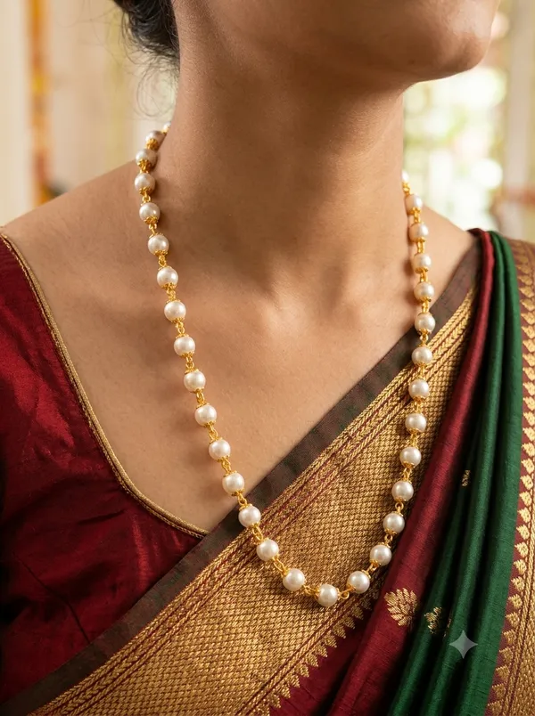 Cream_Pearl_Brass_Gold_Tone_Beaded_Necklace_For_Unisex
