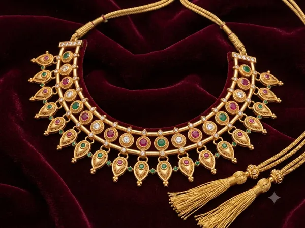 Gold_Brass_Ornate_Teardrop_Traditional_Necklace_For_Women