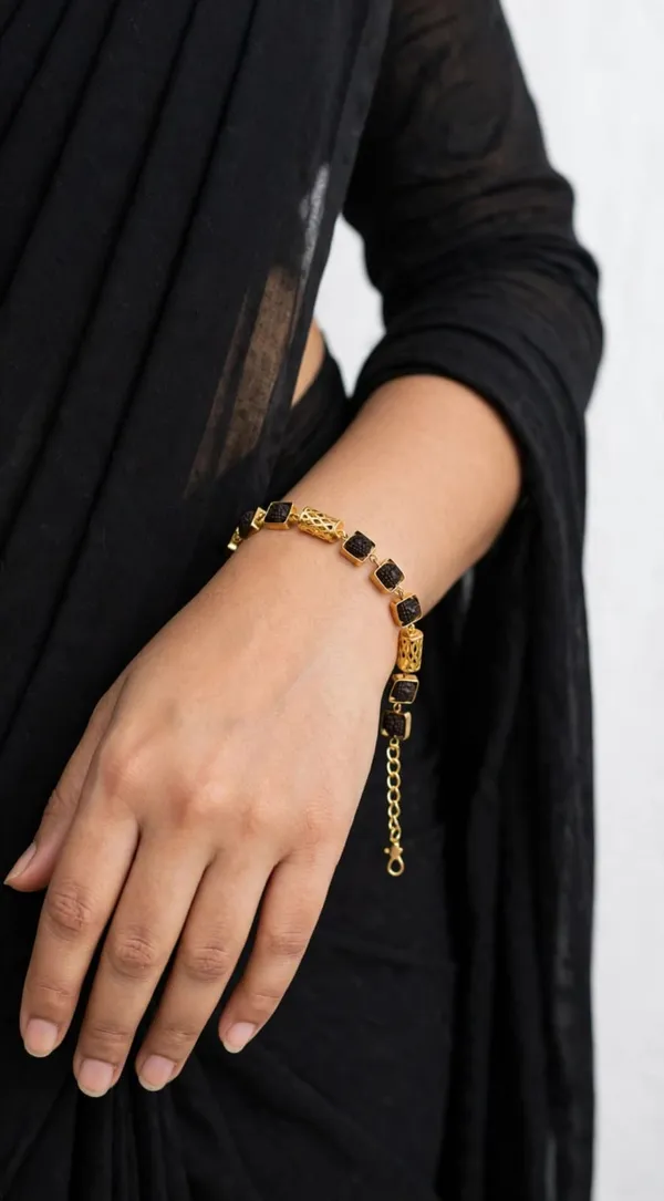 Gold_Brass_5_Mukhi_Rudraksha_Adjustable_Bracelet_For_Unisex