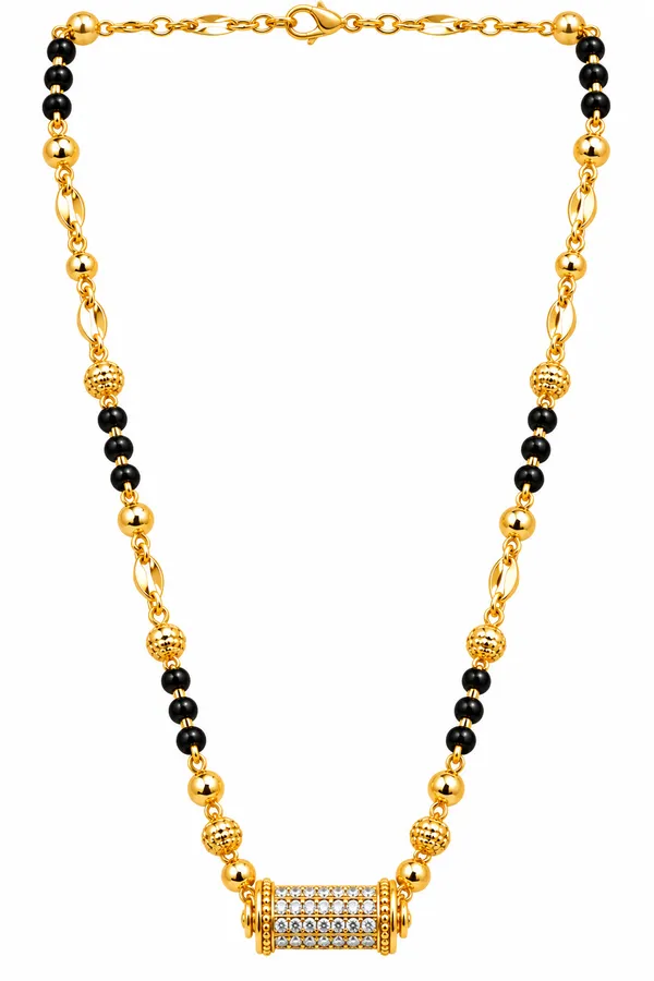 Gold_&_Black_Brass_Beaded_Cylindrical_Pendant_Mangalsutra_For_Women