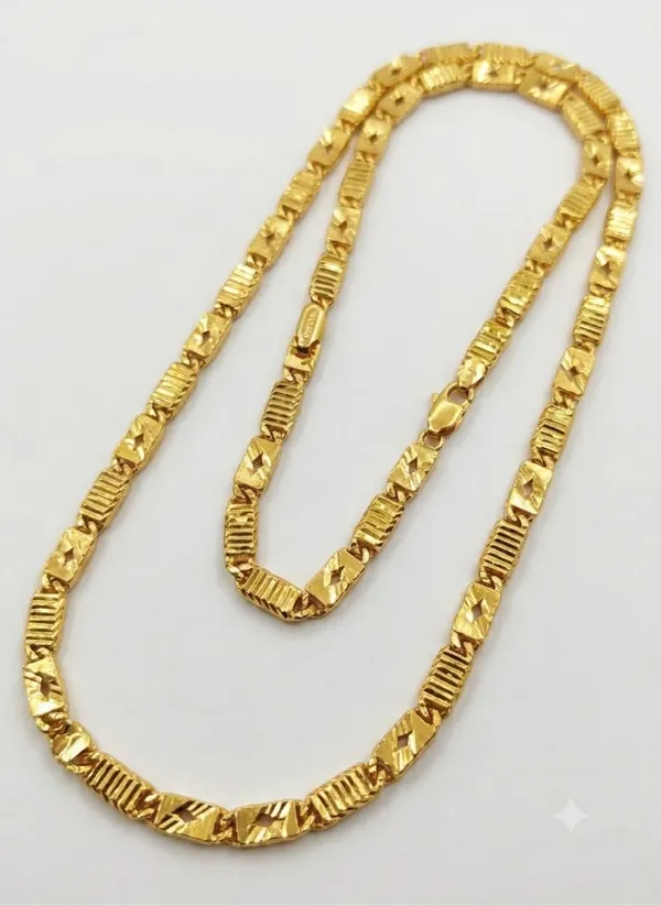 Gold_Plated_Brass_Textured_Geometric_Link_Chain_Necklace_For_Men