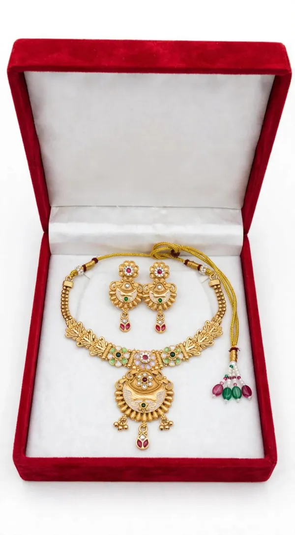 Gold_Brass_Temple_Motif_Necklace_And_Earrings_Set_For_Women