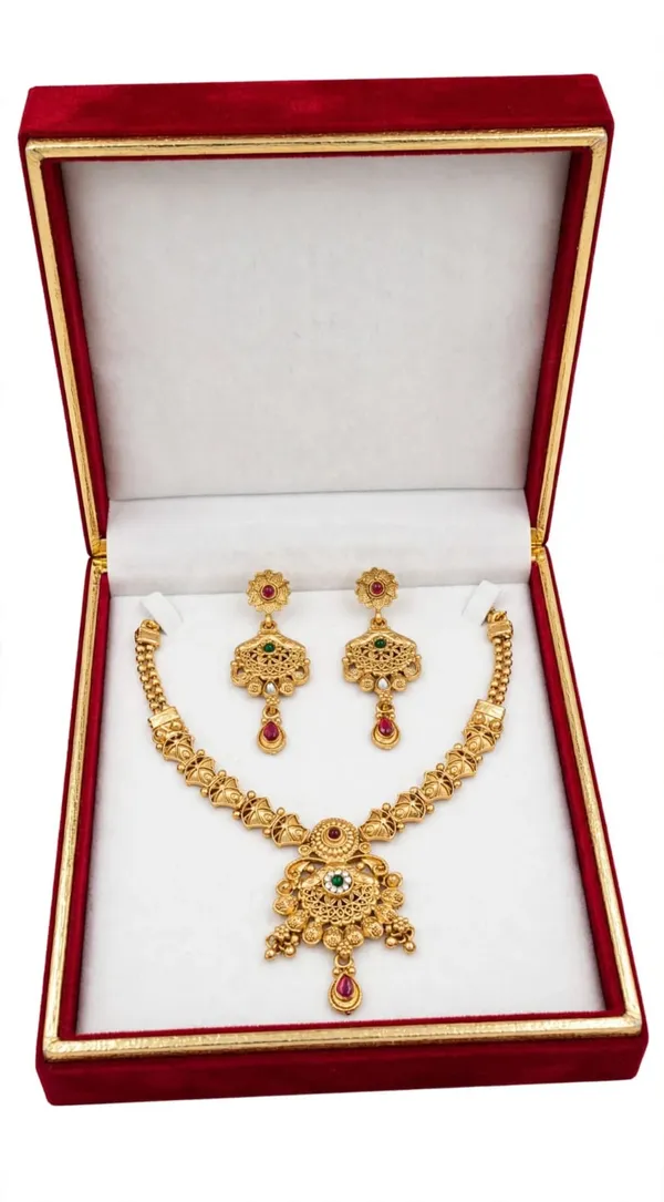 Gold_Brass_22K_Plated_Antique_Necklace_And_Earrings_Set_For_Women
