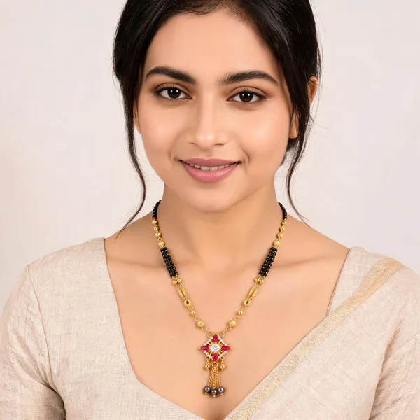 Gold_&_Black_Brass_Floral_Stone_Mangalsutra_Necklace_For_Women