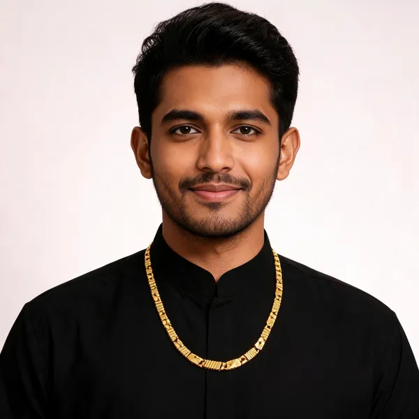 Gold_Plated_Brass_Textured_Geometric_Link_Chain_Necklace_For_Men