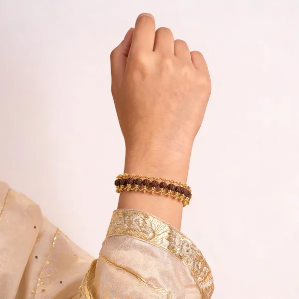 Brown_Rudraksha_Brass_Gold_Tone_Beaded_Bracelet_For_Unisex