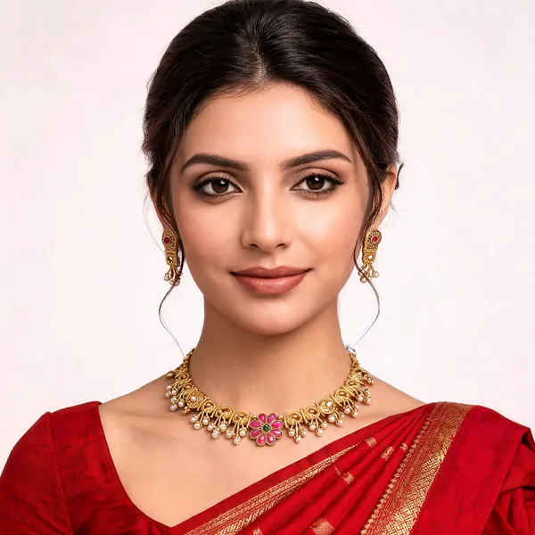 Gold_Brass_Floral_Traditional_Necklace_And_Earrings_Set_For_Women