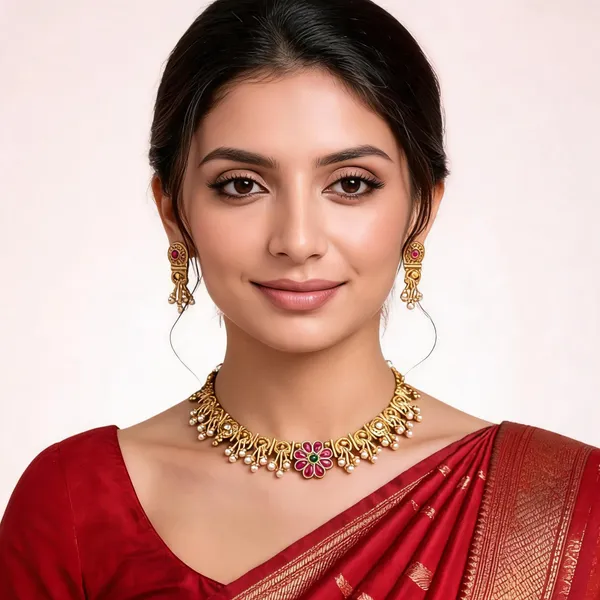 Gold_Brass_Floral_Traditional_Necklace_And_Earrings_Set_For_Women