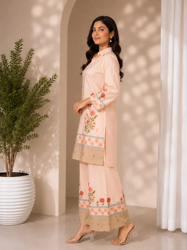 Peach_Rayon_Floral_Print_Straight_Kurta_Palazzo_Set_For_Women