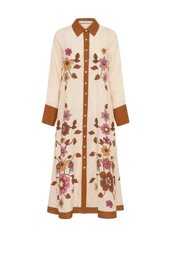 Cream_Linen_Collared_Floral_Straight_Kurta_For_Women